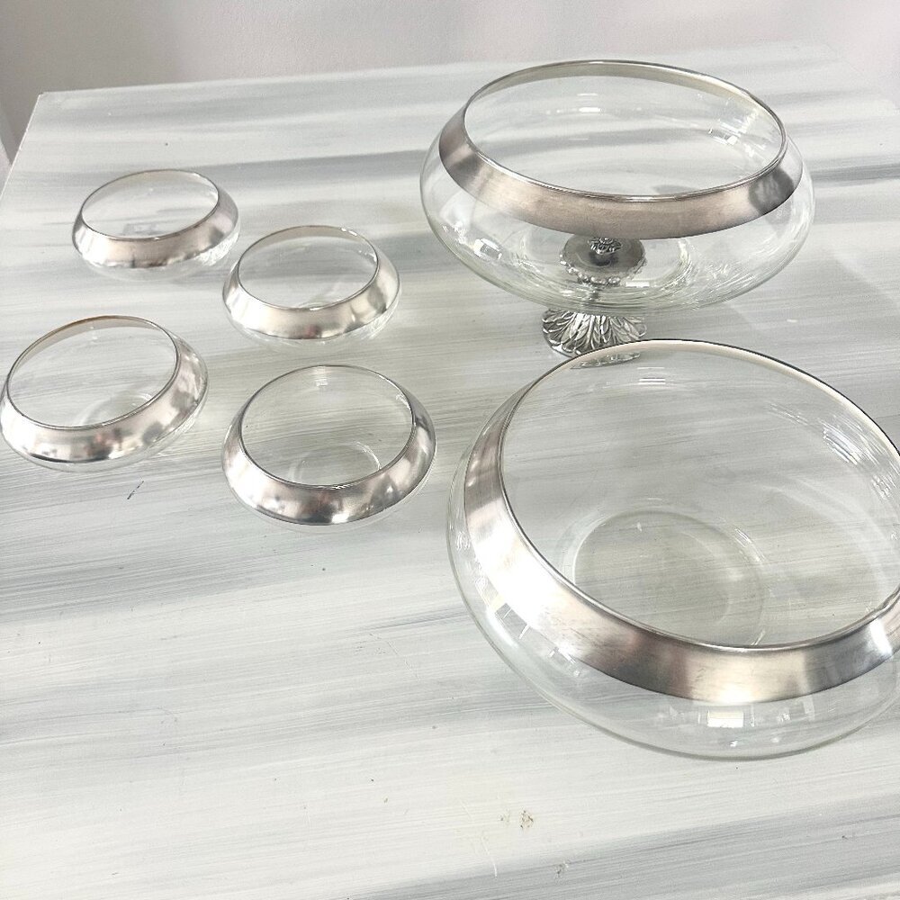 Vintage Dorothy Thorpe Sterling Silver Rimmed Glass Bowl Set 1960's  Make Offer!
